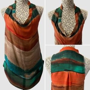 HAUTE HIPPIE Silk Drape Neck Tunic Top Multi-Colored-XS